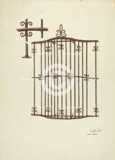 Iron Grille at Window: Restoration Drawing, 1936. Creators: Geoffrey Holt, Harry Mann Waddell.