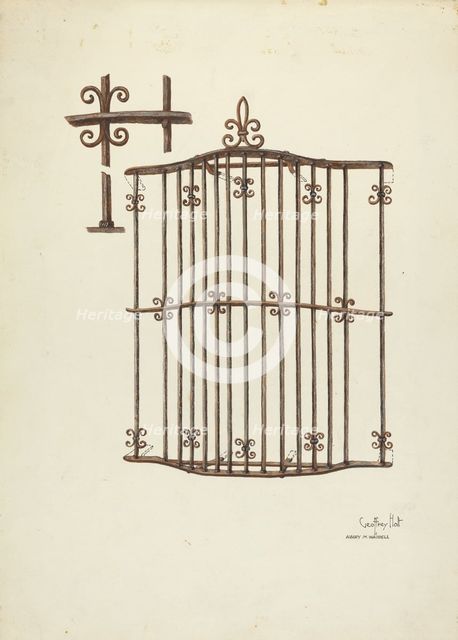 Iron Grille at Window: Restoration Drawing, 1936. Creators: Geoffrey Holt, Harry Mann Waddell.