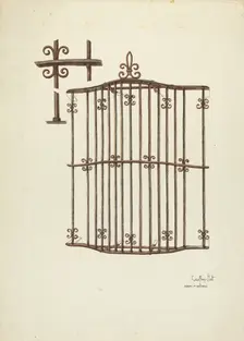Iron Grille at Window: Restoration Drawing, 1936. Creators: Geoffrey Holt, Harry Mann Waddell