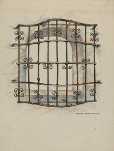 Iron Grille at Window: Restoration Drawing, c. 1936. Creator: Harry Mann Waddell