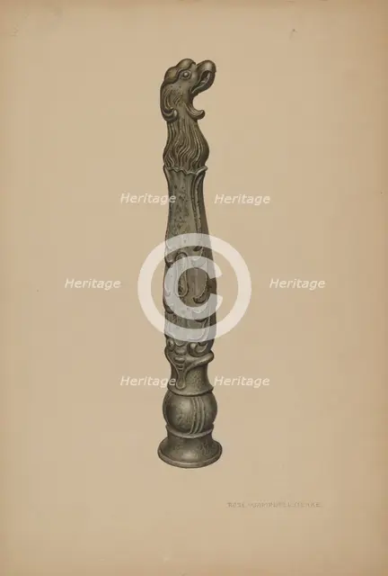 Iron Hitching Post, c. 1939. Creator: Rose Campbell-Gerke.