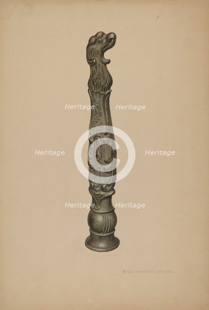 Iron Hitching Post, c. 1939. Creator: Rose Campbell-Gerke.