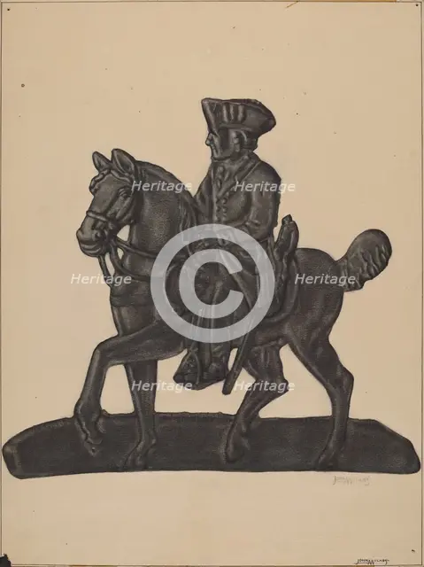 Iron Officer on Horse, c. 1937. Creator: John Wilkes.