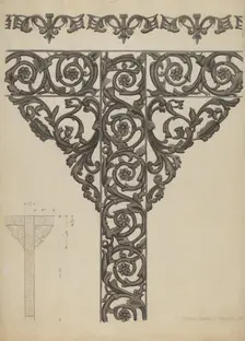 Iron Porch Support, c. 1936. Creator: Ernest A Towers Jr