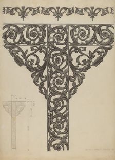 Iron Porch Support, c. 1936. Creator: Ernest A Towers Jr