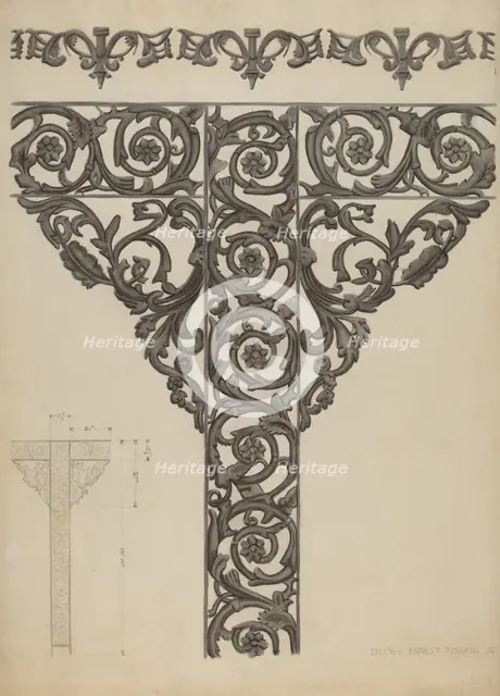 Iron Porch Support, c. 1936. Creator: Ernest A Towers Jr.