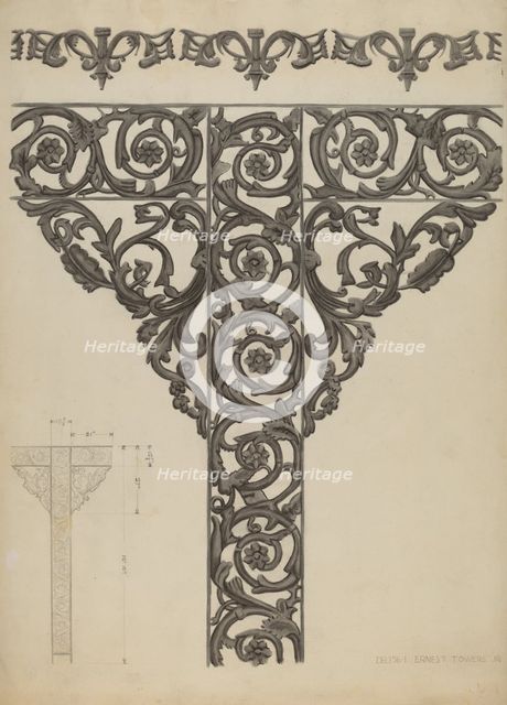 Iron Porch Support, c. 1936. Creator: Ernest A Towers Jr.