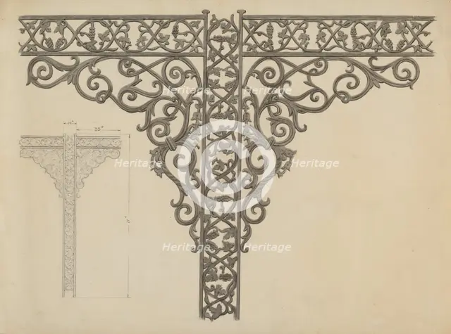 Iron Porch Supports, c. 1936. Creator: John R. Towers.