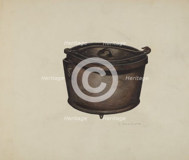 Iron Pot and Pot Hooks, c. 1937. Creator: Charles Goodwin.