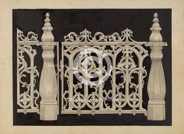 Iron Railing and Gate, c. 1936. Creator: James M. Lawson.