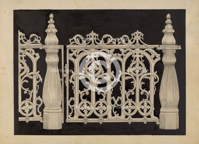 Iron Railing and Gate, c. 1936. Creator: James M. Lawson.