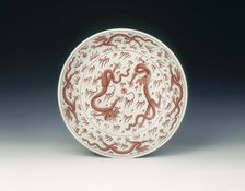 Iron red dragon dish, Qing dynasty, China, 1662-1722