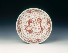 Iron red dragon dish, Qing dynasty, China, 1662-1722. Creator: Unknown
