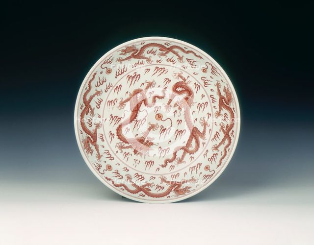 Iron red dragon dish, Qing dynasty, China, 1662-1722. Creator: Unknown.