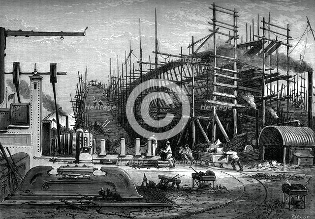 Iron ship, Messrs Samuda's yard, Isle of Dogs, London, c1880. Artist: Unknown