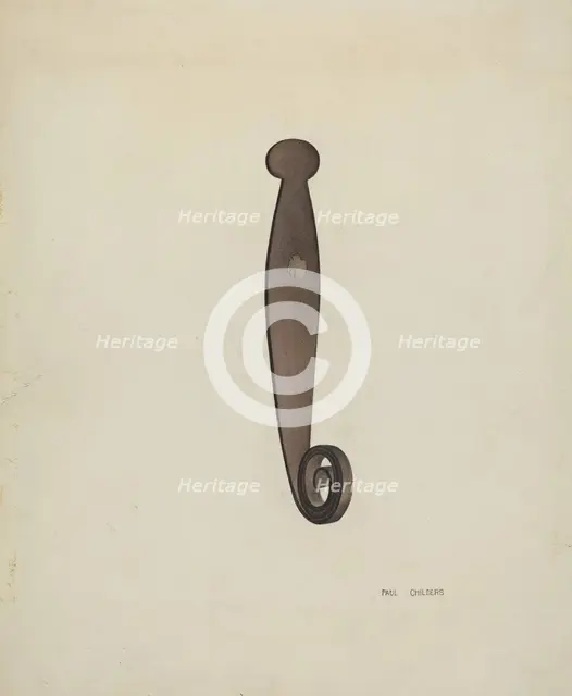 Iron Shutter Latch, c. 1939. Creator: William Paul Childers.