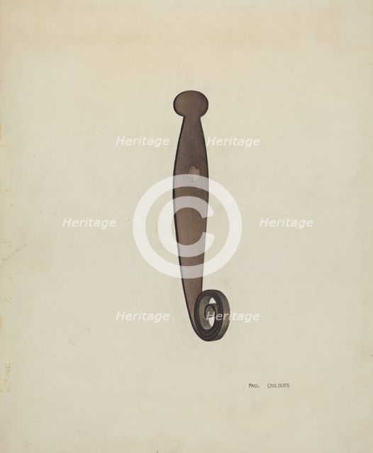 Iron Shutter Latch, c. 1939. Creator: William Paul Childers.