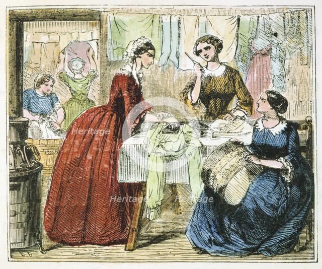 Ironing room in a laundry, 1867. Artist: Unknown