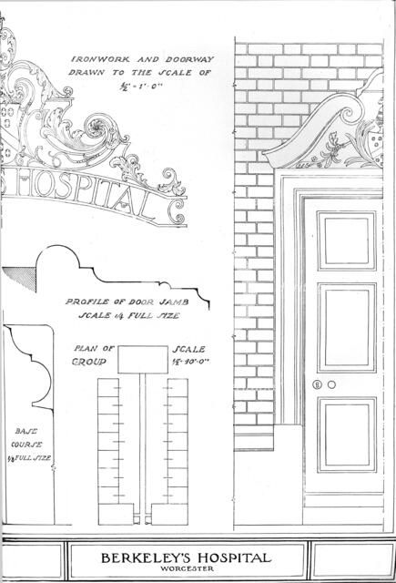 Ironwork and doorway, Berkeley's Hospital, Worcester, Worcestershire, 1924.  Artist: Unknown.