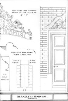 Ironwork and doorway, Berkeley's Hospital, Worcester, Worcestershire, 1924