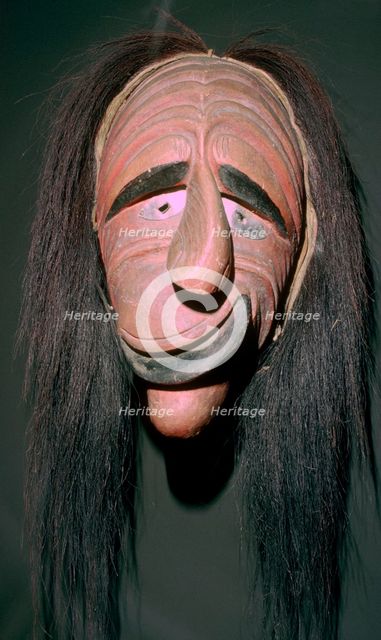 Iroquois false-face mask which belonged to a member of the 'False Face Band'. Artist: Unknown