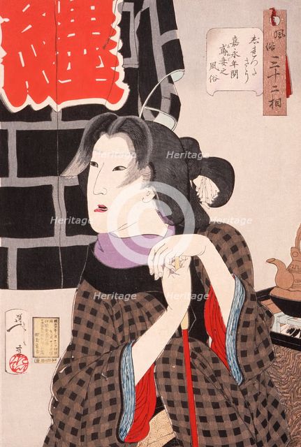 Irritable: The Wife of a Fireman in the Kaei Period (1848-1853), 1888. Creator: Tsukioka Yoshitoshi.
