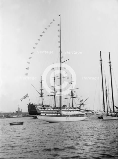 'Istria' moored with dressing flags, 1912.  Creator: Kirk & Sons of Cowes.