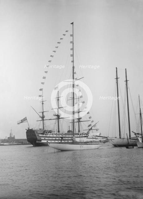 'Istria' moored with dressing flags, 1912.  Creator: Kirk & Sons of Cowes.