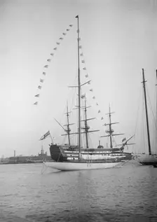 Istria moored with dressing flags, 1912. Creator: Kirk & Sons of Cowes