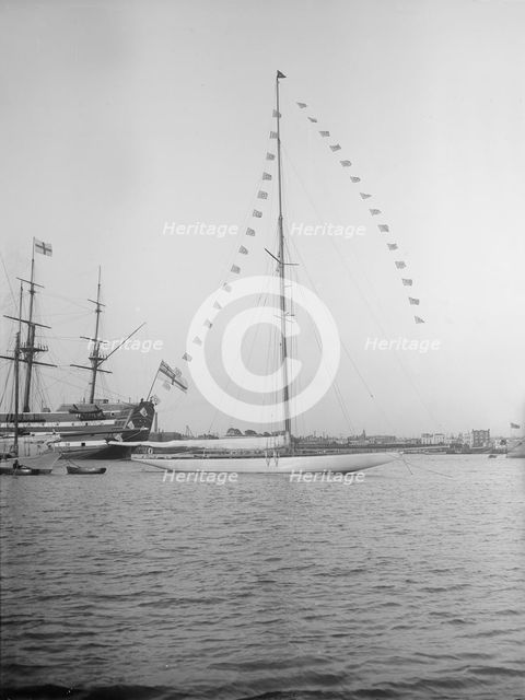 'Istria' moored with dressing flags, 1912.  Creator: Kirk & Sons of Cowes.