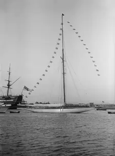 Istria moored with dressing flags, 1912. Creator: Kirk & Sons of Cowes