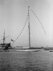 Istria moored with dressing flags, 1912. Creator: Kirk & Sons of Cowes