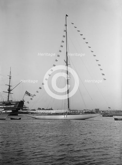 'Istria' moored with dressing flags, 1912.  Creator: Kirk & Sons of Cowes.