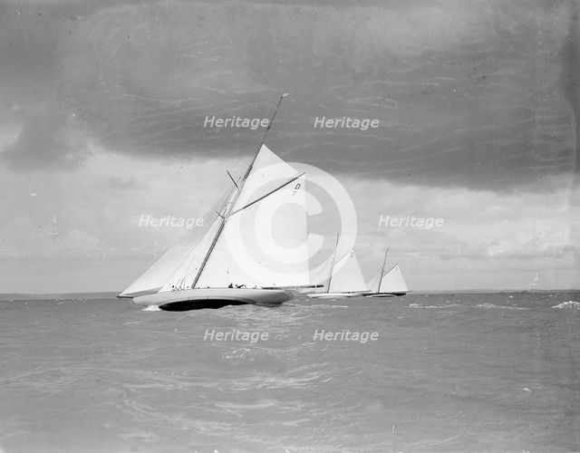 'Istria', 'The Lady Anne', & 'Vanity' racing upwind, 1912. Creator: Kirk & Sons of Cowes.