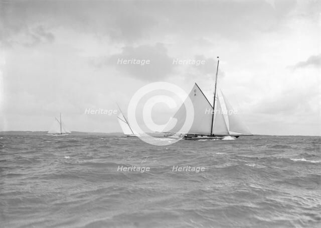'Istria', 'The Lady Anne', & 'Vanity' racing upwind, 1912. Creator: Kirk & Sons of Cowes.