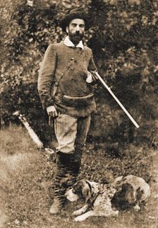 Isaac Ilyich Levitan (1860-1900) with his dog Vesta, before 1893. Creator: Anonymous