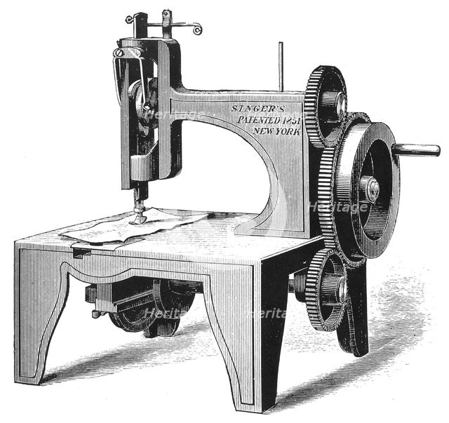 Isaac Merrit Singer's first sewing machine, patented in 1851 (1880). Artist: Unknown