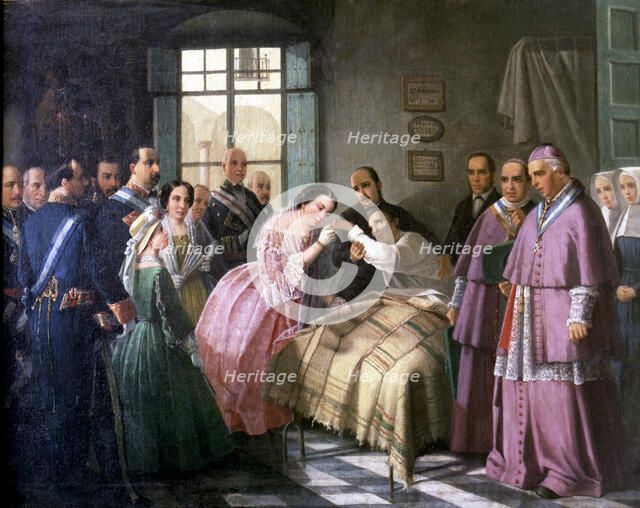 Isabella II (1830 - 1904), Queen of Spain born in Madrid, 'The Queen visiting a hospital,' Oil p…