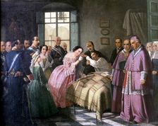 Isabella II (1830 - 1904), Queen of Spain born in Madrid, The Queen visiting a hospital, Oil p…