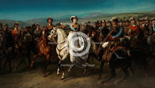 Isabella II and her General Staff on horseback, c1862. Creator: Louis Etinne Charles Porion.