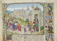 Isabella of France welcomed by her brother Charles IV to Paris, ca 1470-1475. Creator: Liédet, Loyset (1420-1479)