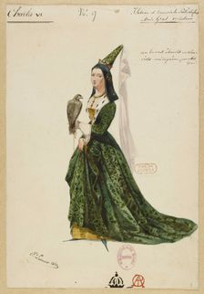 Isabelle de Bavière. Costume design for the opera Charles VI by Fromental Halévy, 1843. Creator: Lormier, Paul (1813-1895)