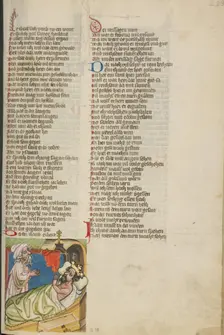 Isaiah before the Sick King Hezekiah; Weltchronik, about 1400-1410. Creator: Unknown