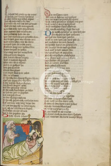Isaiah before the Sick King Hezekiah; Weltchronik, about 1400-1410. Creator: Unknown.