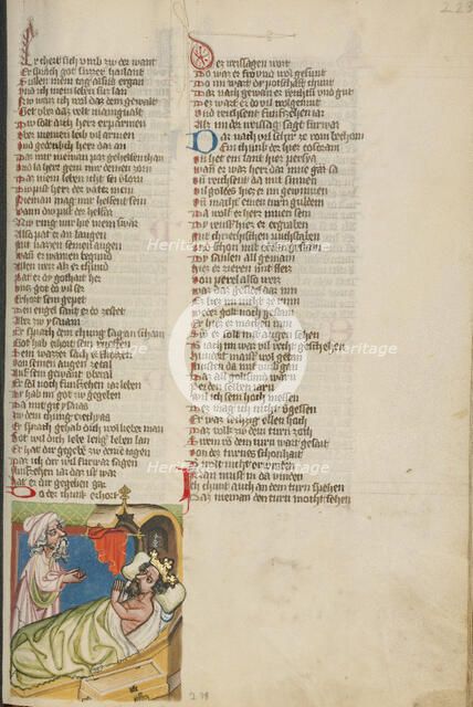 Isaiah before the Sick King Hezekiah; Weltchronik, about 1400-1410. Creator: Unknown.