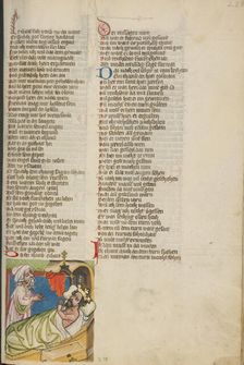 Isaiah before the Sick King Hezekiah; Weltchronik, about 1400-1410. Creator: Unknown