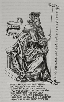 Isaiah, holding a saw in his hand, the instrument with which he was tortured, 15th century, (1877). Creator: Unknown