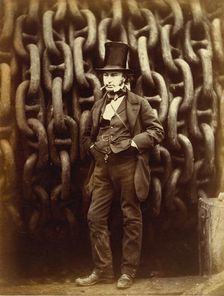 Isambard Kingdom Brunel Standing Before the Launching Chains of the Great Eastern...printed 1863-64. Creator: Robert Howlett