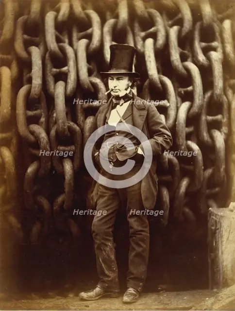 Isambard Kingdom Brunel Standing Before the Launching Chains of the Great Eastern...printed 1863-64. Creator: Robert Howlett.