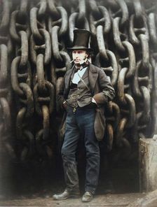 Isambard Kingdom Brunel Standing Before the Launching Chains of the Great Eastern...printed 1863-64. Creator: Robert Howlett